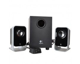 Logitech LS21 3-Piece 2.1 Channel Multimedia Speaker System w/Wired Volume Control & Headphone Jack (Black/Silver)