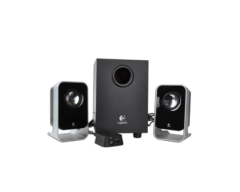 Logitech LS21 3-Piece 2.1 Channel Multimedia Speaker w/Wired Volume & Headphone Jack (Black/Silver) - Viziotech