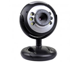 640x480 10x Digital Zoom USB 2.0 Webcam w/Built-in Microphone & 6 LEDs (Black/Silver) - Video Chat in Low Light!