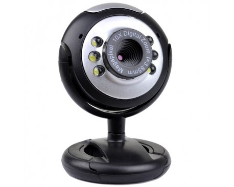 640x480 10x Digital Zoom USB 2.0 Webcam w/Built-in Microphone & 6 LEDs (Black/Silver) - Chat in Low Light! - Viziotech